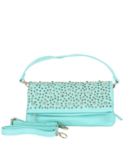 Studded Fold Over Clutch Cross Body Bag T-893 MINT